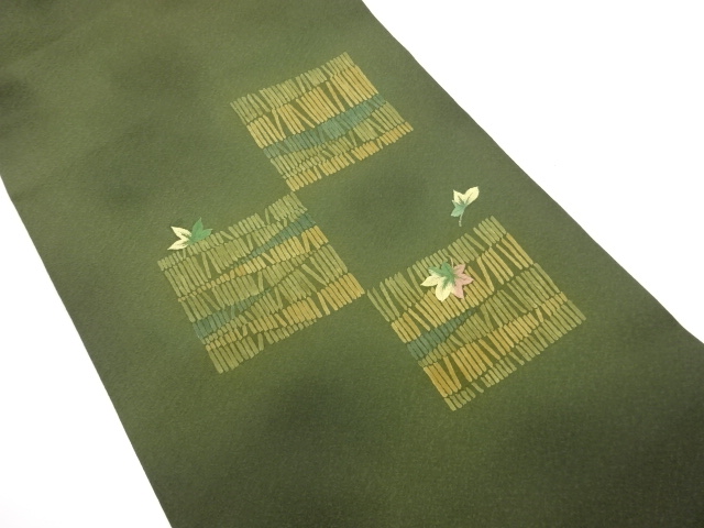 JAPANESE NAGOYA OBI / EMBROIDERY / MAPLE LEAVES